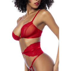 Red 3 Pc Set w/ Bra, Panties and Flexible Corset