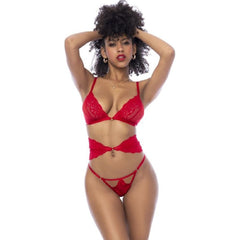 Red 3 Pc Set w/ Bra, Panties and Flexible Corset