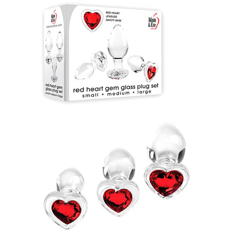 Adam & Eve RED HEART GEM GLASS PLUG SET