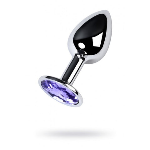 Metal Silver Anal Plug w Amethyst Crystal