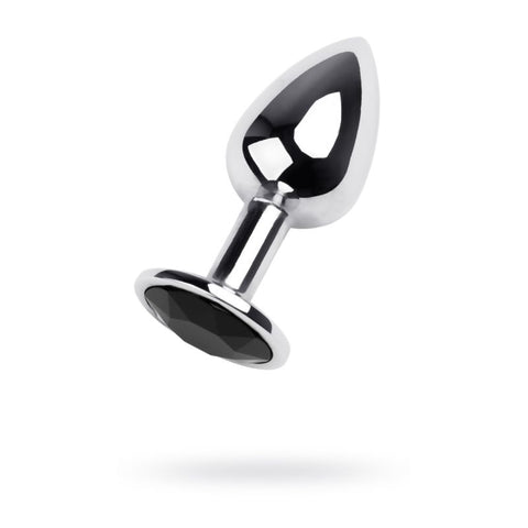 Silver Metal Anal Plug w Black Gem