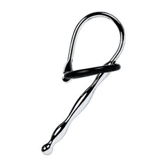 Silver Metal Urethral Plug w Black Silicone Ring