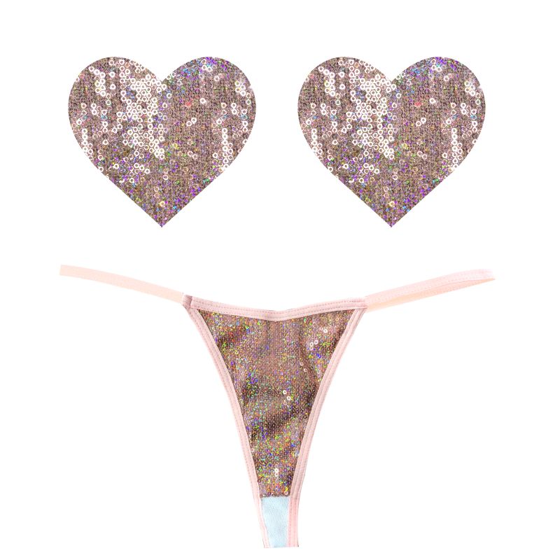 Bubbly Feels Nude Sequin Pantie & Heart Pastie Set