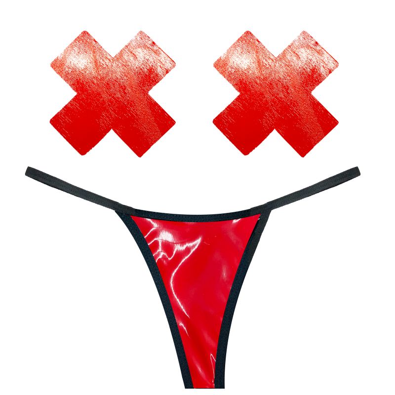 Vixen Red Wet Vinyl Pastie & G-String Set